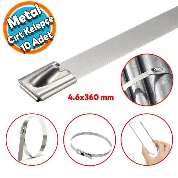 Cırt Kelepçe Metal Paslanmaz Çelik Kablo Zip Bağı Çok Amaçlı Bağlama 4.6x360 10 Adet ürün görseli 1