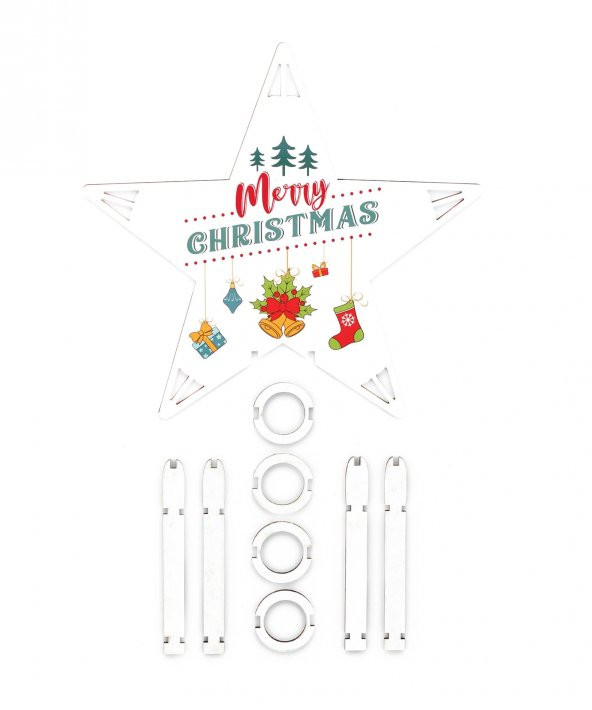 19cm Ahşap Yılbaşı Ağacı Tepe Yıldızı Merry Christmas Mod.2 ürün görseli 1