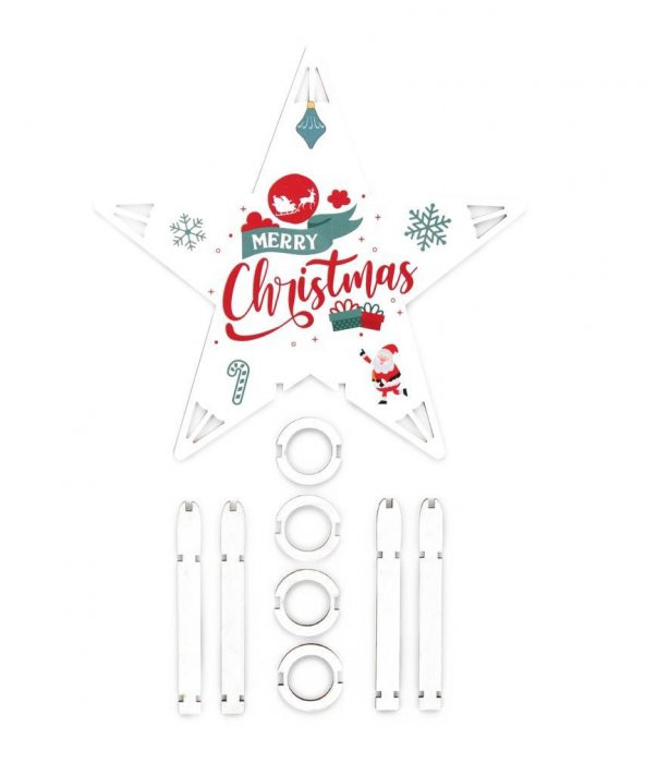 19cm Ahşap Yılbaşı Ağacı Tepe Yıldızı Merry Christmas Mod.1 ürün görseli 1