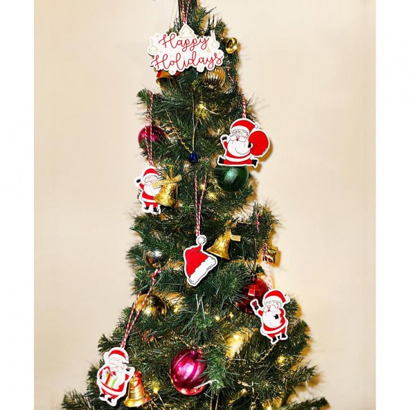 6 Adet 8cm Ahşap Noel Baba Yılbaşı Ağaç Süsü - Resim 2