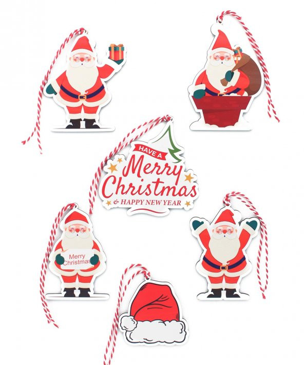 6 Adet 10cm Ahşap Noel Baba Yılbaşı Ağaç Süsü ürün görseli 1