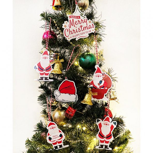 6 Adet 10cm Ahşap Noel Baba Yılbaşı Ağaç Süsü - Resim 2