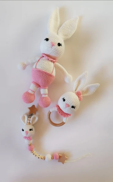 Yeni Doğan Uzun Kulak Tavşan Seti Amigurumi Organik Oyuncak ürün görseli 1