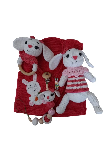 Yeni Doğan Sevimli Tavşan Seti 4 Parça Amigurumi Organik Oyuncak ürün görseli 1