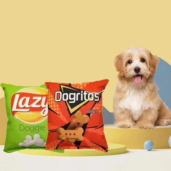 TİNEKE CİPS DAYANIKLI SESLİ KÖPEK OYUNCAĞI ( LAZY ) 1 ADET ürün görseli 1