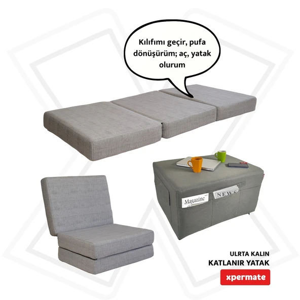 Ultra Kalın Katlanır Sünger Yatak, Yer Yatağı, Katlanır Yer Minderi, Misafir Yatağı 80x180x14Gri ürün görseli 1