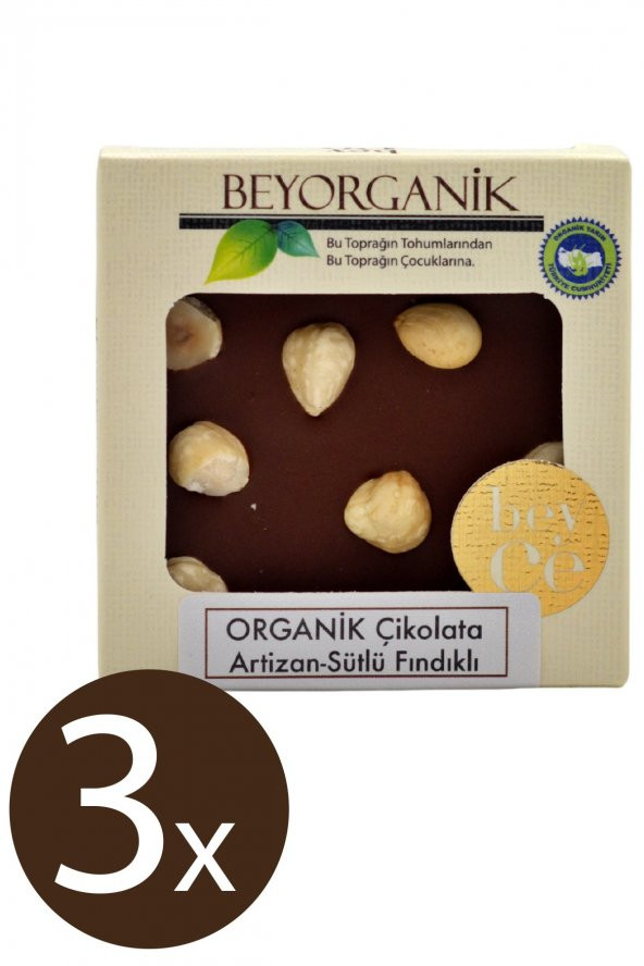 BEYORGANİK Organik Çikolata Artizan Sütlü Fındıklı 40gr 3 ADET ürün görseli 1