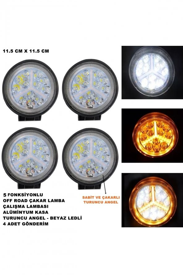 Off Road Oval Çalışma Lambası Turuncu Çakar Angel-beyaz Led 5 Fonksiyon 11,5x11,5 Cm 4 Adet- ürün görseli 1