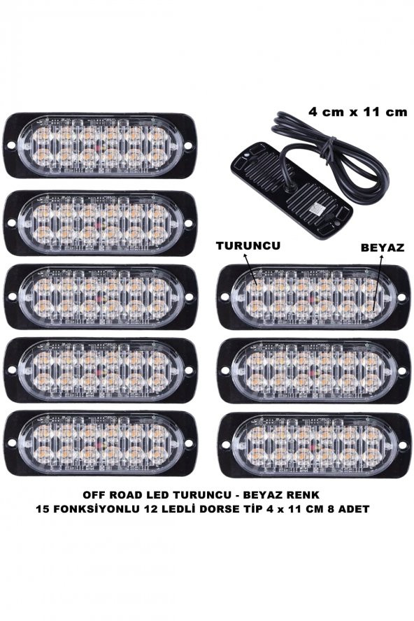 Off Road Led Lamba Turuncu - Beyaz 15 Fonksiyonlu Dorse Tip 12 Led 4 X 11 Cm 8 Adet - ürün görseli 1