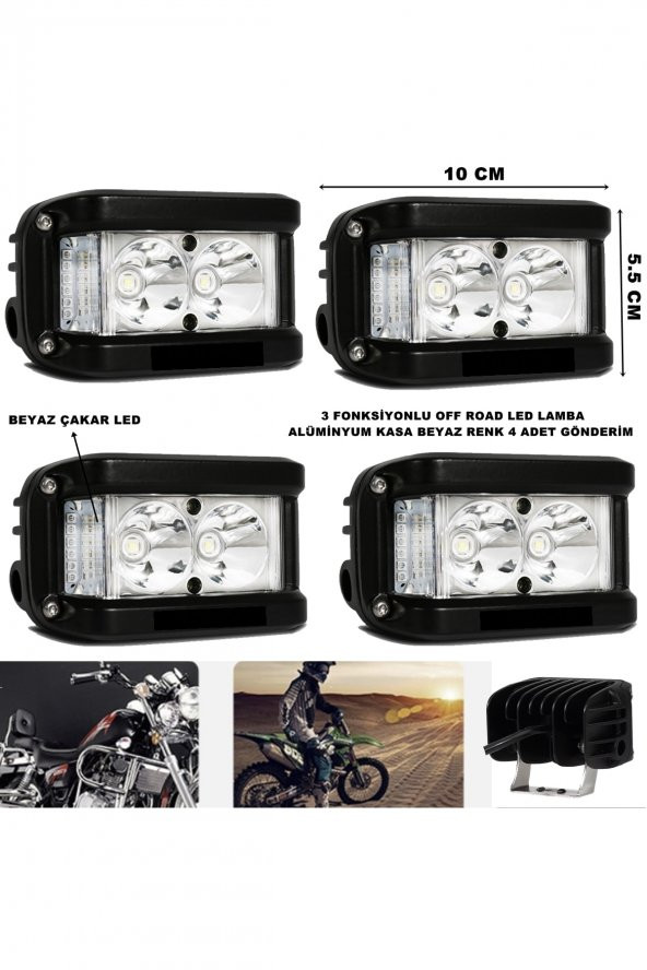 Off Road Led Lamba Beyaz Çakarlı Ve Beyaz Sabit Ledli 3 Fonksiyonlu 5,5 X 10 Cm 4 Adet - ürün görseli 1