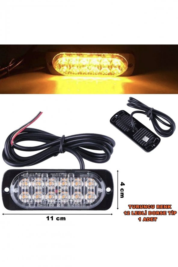 Off Road Led Lamba Turuncu Renk Dorse Tip 12 Led 4 X 11 Cm 1 Adet - Uyumlu ürün görseli 1