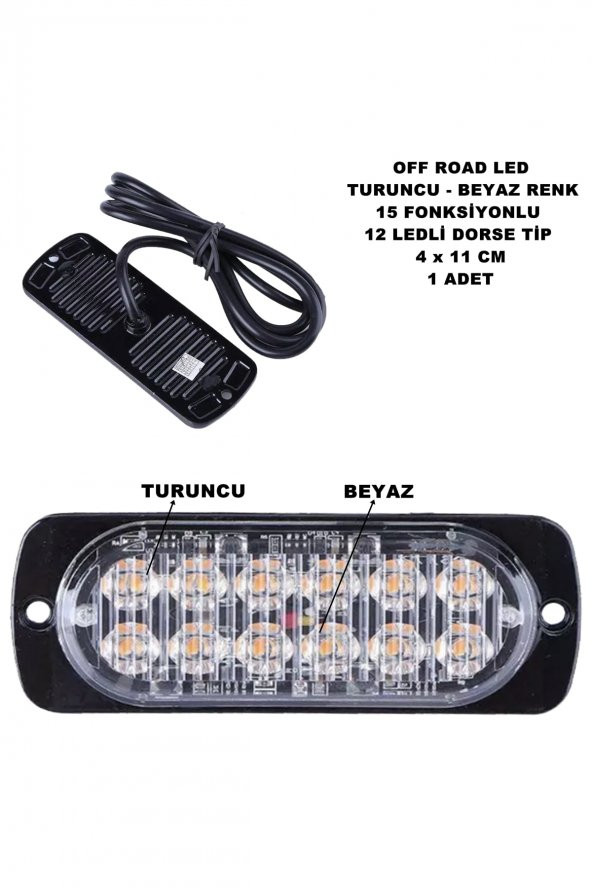 Off Road Led Lamba Turuncu - Beyaz 15 Fonksiyonlu Dorse Tip 12 Led 4 X 11 Cm 1 Adet - ürün görseli 1