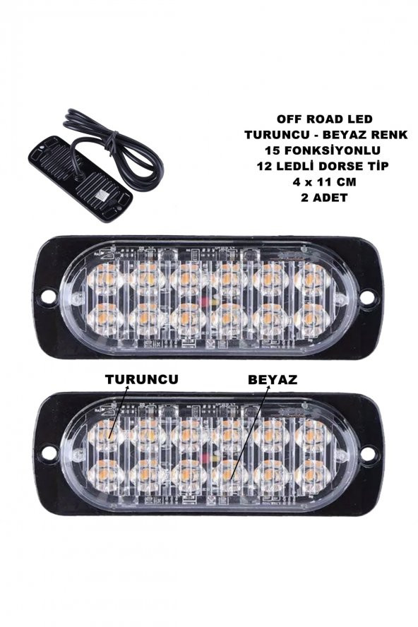 Led Lamba Turuncu - Beyaz 15 Fonksiyonlu Dorse Tip 12 Led 4 X 11 Cm 2 Adet - ürün görseli 1
