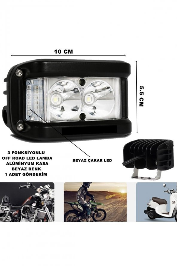 Off Road Led Lamba Beyaz Çakarlı Ve Beyaz Sabit Ledli 3 Fonksiyonlu 5,5 X 10 Cm 1 Adet - ürün görseli 1
