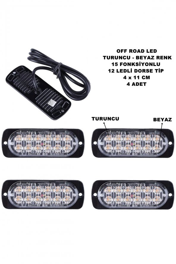 Off Road Led Lamba Turuncu - Beyaz 15 Fonksiyonlu Dorse Tip 12 Led 4 X 11 Cm 4 Adet - ürün görseli 1