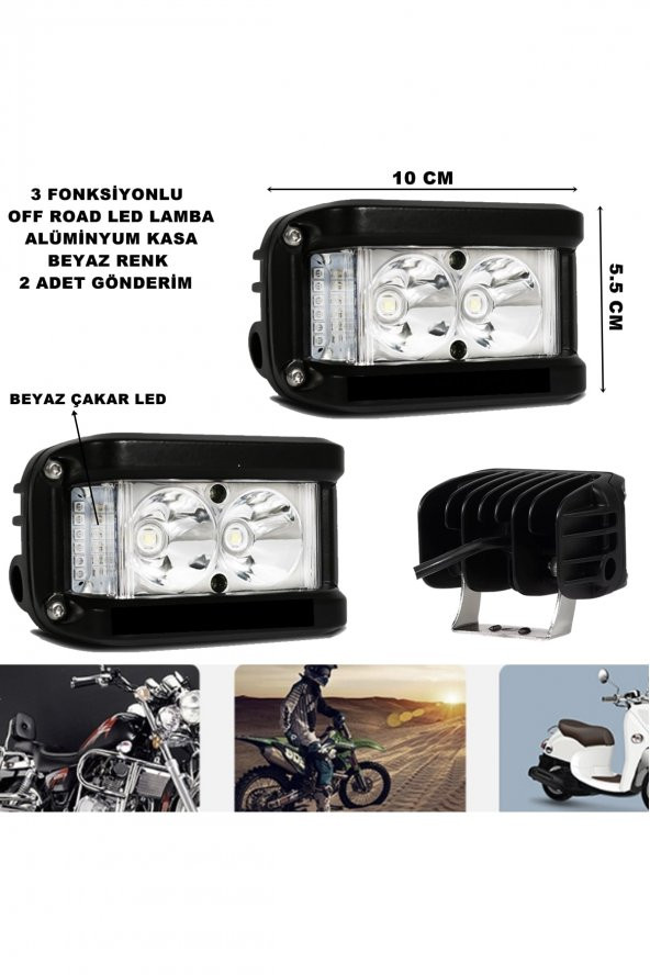 Off Road Led Lamba Beyaz Çakarlı Ve Beyaz Sabit Ledli 3 Fonksiyonlu 5,5 X 10 Cm 2 Adet ürün görseli 1