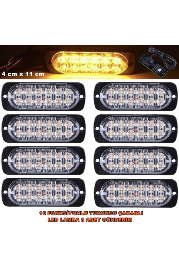 Off Road Led Lamba Turuncu Çakarlı 16 Fonksiyonlu 12 Led 4 X 11 Cm 8 Adet - ürün görseli 1