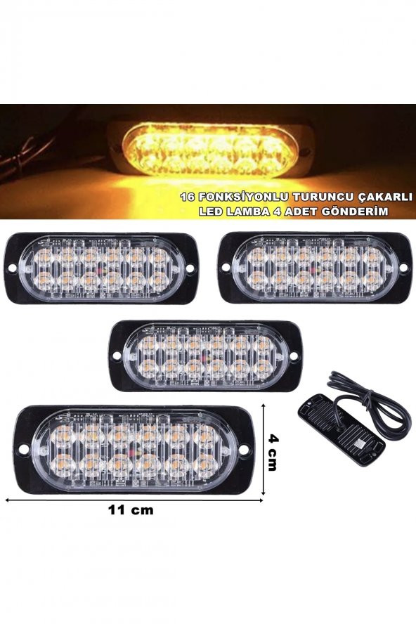 Led Lamba Turuncu 16 Fonksiyonlu 12 Led 4 X 11 Cm 4 Adet - ürün görseli 1