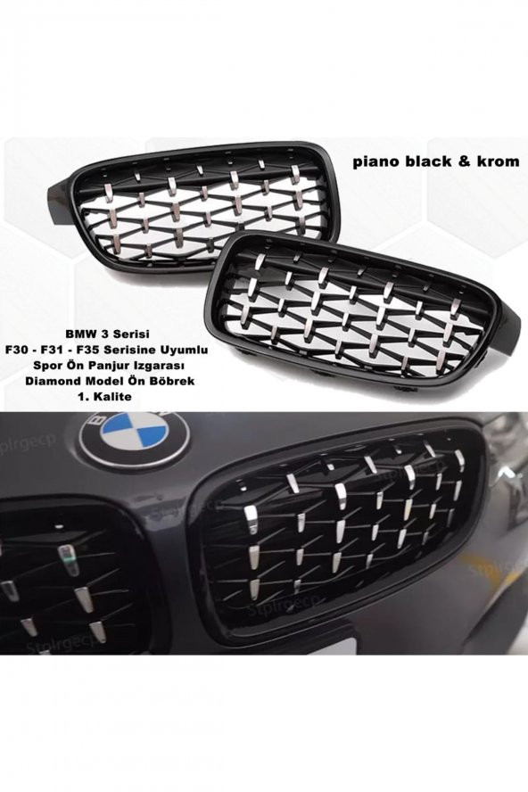 Bmw F31 3 Serisi Uyumlu Diamond Ön Panjur Izgara Böbrek Piano Black & Krom ürün görseli 1