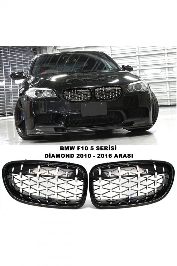 Bmw F10 5 Serisi Diamond Ön Panjur Izgara Böbrek 2010-2016 Arası Piano Black & Krom Uyumlu ürün görseli 1