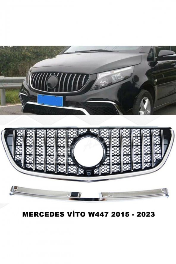 Mercedes Vito W447 Uyumlu Spor Ön Panjur Piano Black & Krom Şeritli 2015 Sonrası 1. Kalite - ürün görseli 1