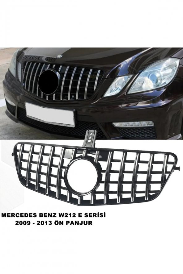 Mercedes W212 Gtr E Serisi Spor Ön Panjur Izgaralı Piano Black  Krom Şeritli 2009-2013 1.Uyumlu ürün görseli 1