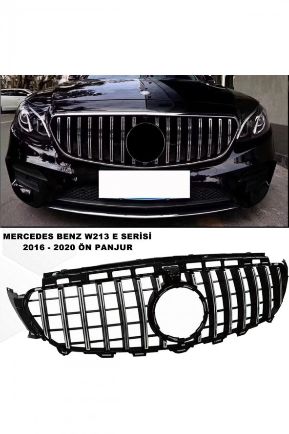 Mercedes W213 E Serisi Spor Ön Panjur Izgaralı Piano Black & Krom Şeritli 2016-2020 ürün görseli 1