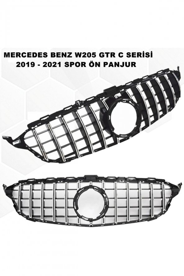 Mercedes W205 Gtr C Serisi Uyumlu Spor Ön Panjur Izgaralı Piano Black & Krom Şeritli 2019-2021 ürün görseli 1