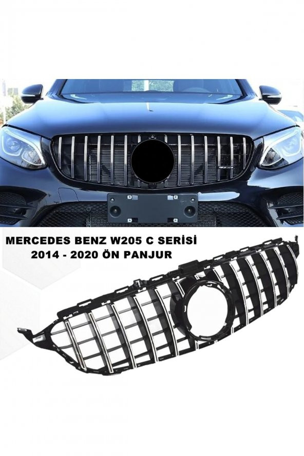 Mercedes W205 C Serisi Spor Ön Panjur Izgaralı Piano Black & Krom Şeritli 2014-2020 1. Kalite ürün görseli 1