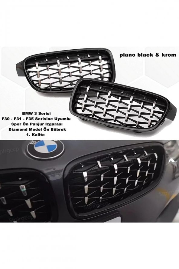 Bmw F35 3 Serisi Diamond Ön Panjur Izgara Böbrek Piano Black & Krom 1. Kalite ürün görseli 1