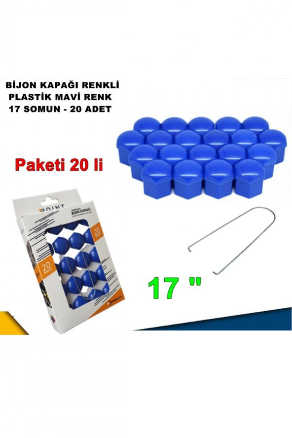 Renkli Bijon Kapağı Plastik Mavi Renk Altıgen 17 Mm Bijon Uyumlu 20 Adet - ürün görseli 1