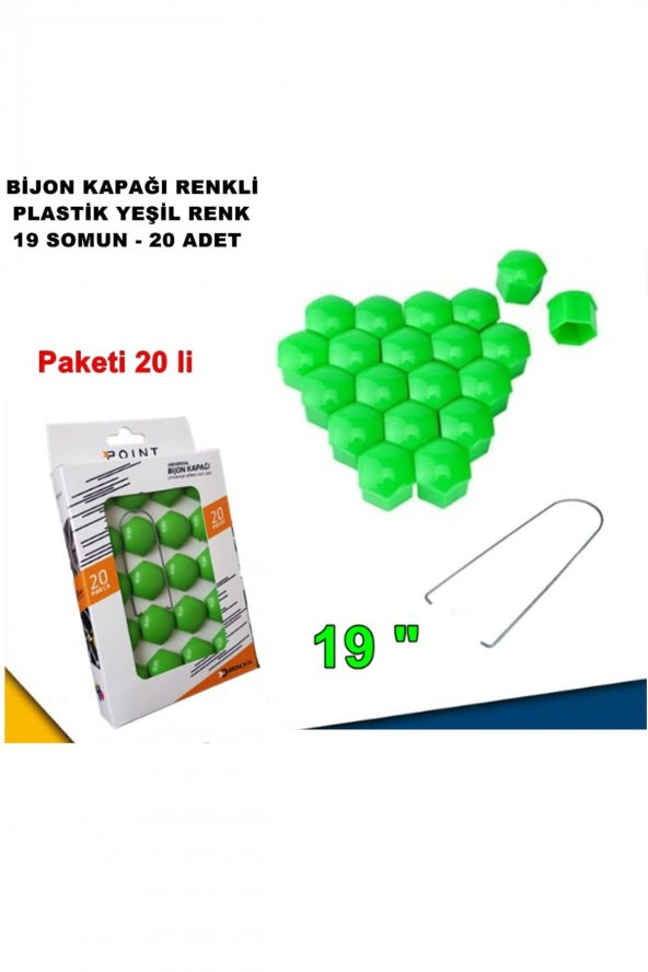 Renkli Bijon Kapağı Plastik Yeşil Renk Altıgen 19 Mm Bijon Uyumlu 20 Adet - ürün görseli 1