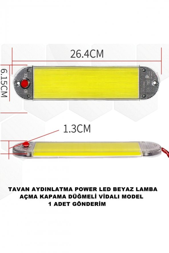 Araç Tavan Aydınlatma Power Led Beyaz Led Lamba Açma Kapama Düğme Vidalı Model 1 Adet - ürün görseli 1