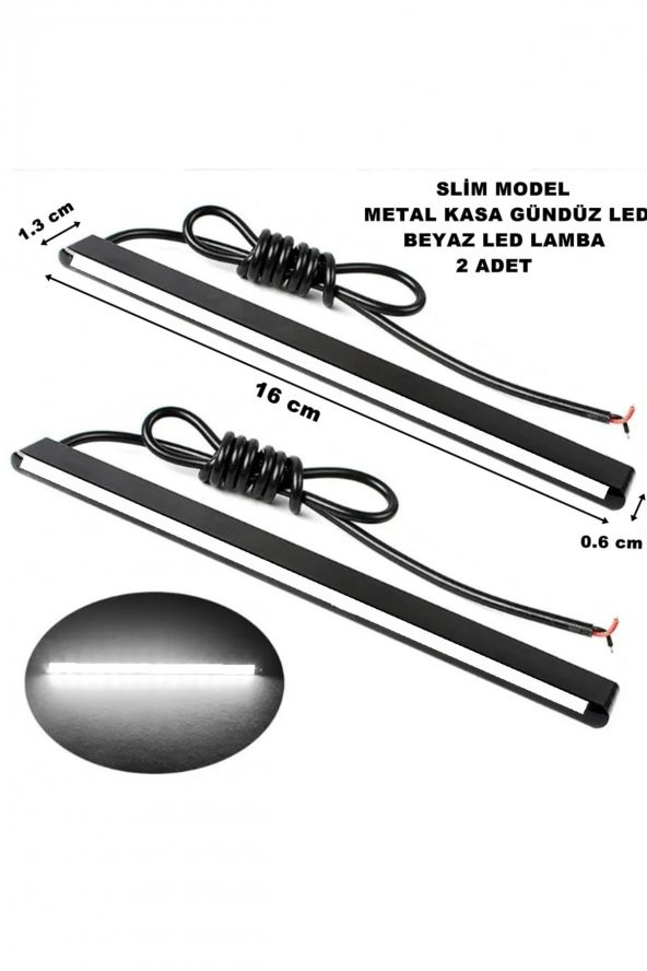 Gündüz Led Slim Model Siyah Metal Kasa Beyaz Işık Gündüz Ledi 16cm X 1,3cm X 0.6 Cm 2 Adet - ürün görseli 1
