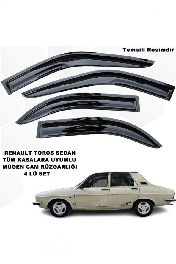Renault 12 Toros Sedan Mügen Cam Rüzgarlığı Tüm Sedan Kasalara Uyumlu 4 Lü Set Cam Rüzgarlığı- ürün görseli 1