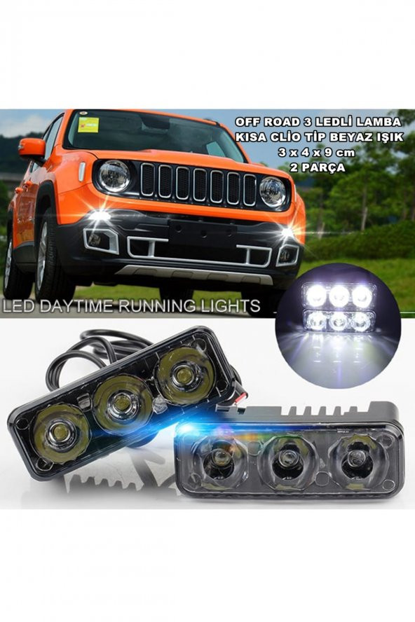 Off Road Led Lamba Kısa Clio Tip Metal Kasa 3 Ledli Beyaz Işık 3 X 4 X 9 Cm 2 Parça - ürün görseli 1