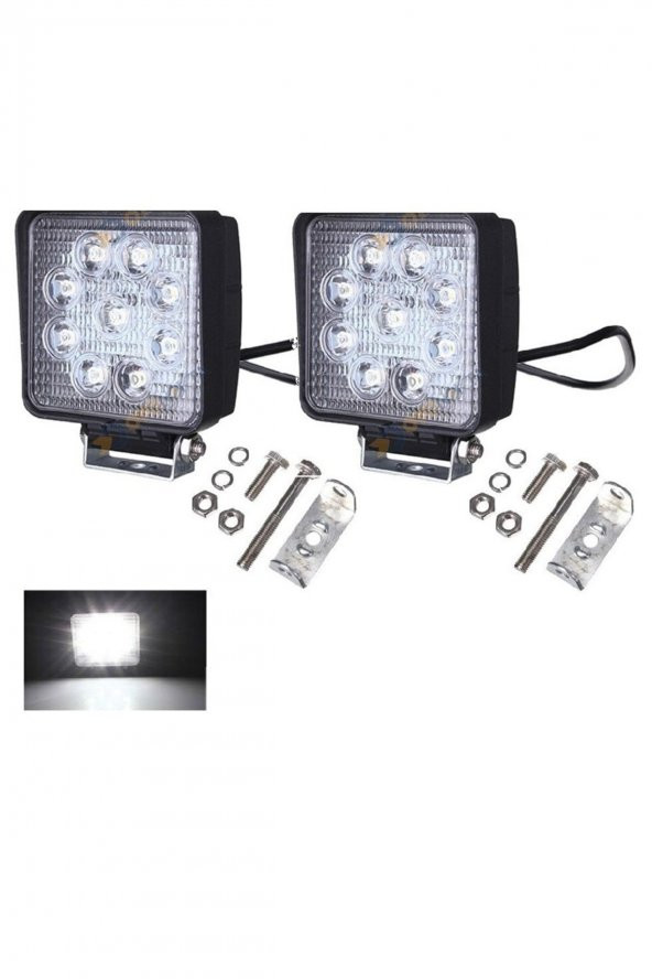 Led Kare Off Road Sis Farı Sis Lambası Çalışma Lambası Projektör 9 Ledli 2 Adet ürün görseli 1
