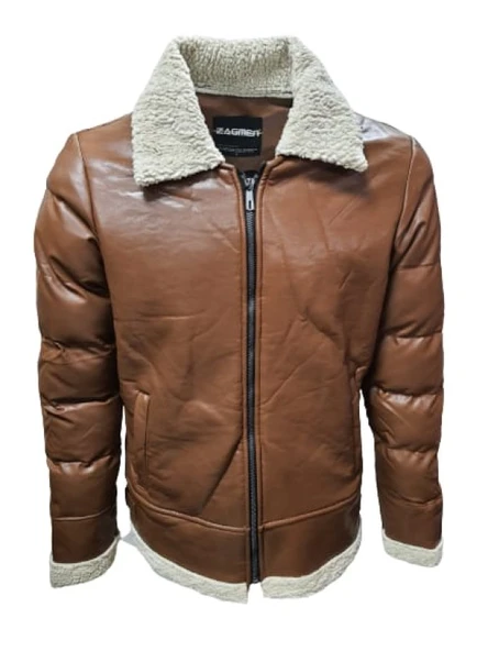 Zagmen Z01037 Erkek Yakası Kürklü Fermuarlı Deri Ceket ürün görseli 1