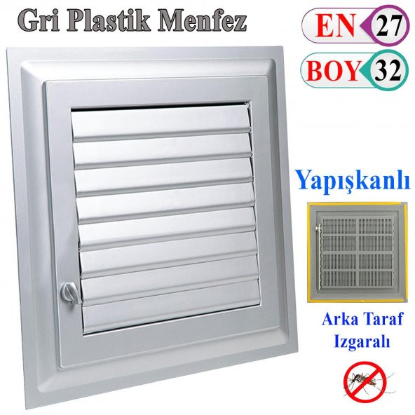 Menfez Banyo Wc Tuvalet Havalandırma Plastik Panjur Gri 27x32 CM ürün görseli 1