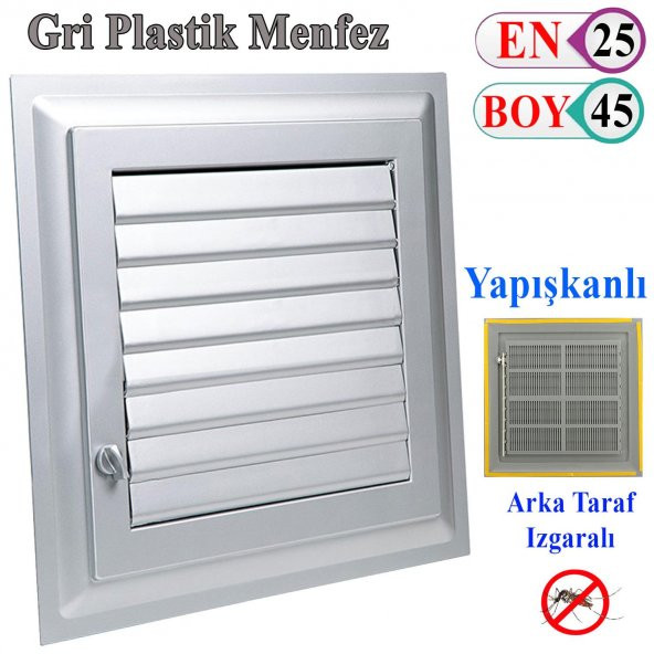 Menfez Banyo Wc Tuvalet Havalandırma Plastik Panjur Gri 25x45 CM ürün görseli 1