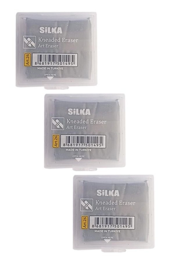 Hamur Silgi Gri Kutulu 3 Paket Silka Hamur Silgi Çizim Silgisi Yoğrulabilir Silgi Plastik Kutulu ürün görseli 1