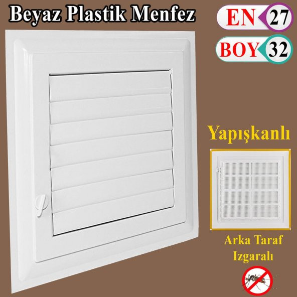 Menfez Banyo Wc Tuvalet Havalandırma Plastik Panjur Beyaz 27x32 CM ürün görseli 1