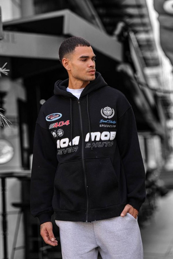 TREND BLUES MOTOSPORT FERMUARLI OVERSİZE KALIN SWEATSHİRT HIRKA ürün görseli 1