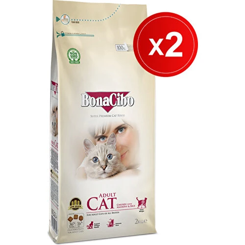 Bonacibo Adult Cat Tavuklu 2 kg x 2 Li - Tavuklu (Hamsi ve Pirinç Eşliğinde) Yetişkin Kedi Maması ürün görseli 1