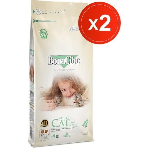 Bonacibo Adult Cat Lamb & Rice 2 kg x 2 Li - Kuzu Etli ve Pirinçli Yetişkin Kedi Maması ürün görseli 1
