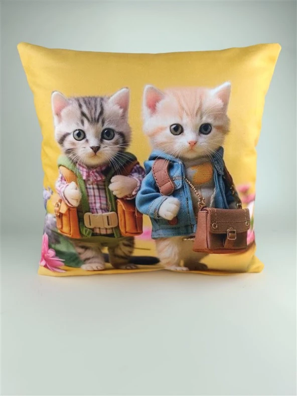 Mrs.Gugar Kedi Desenli Kırlent Kılıfı -95 ürün görseli 1
