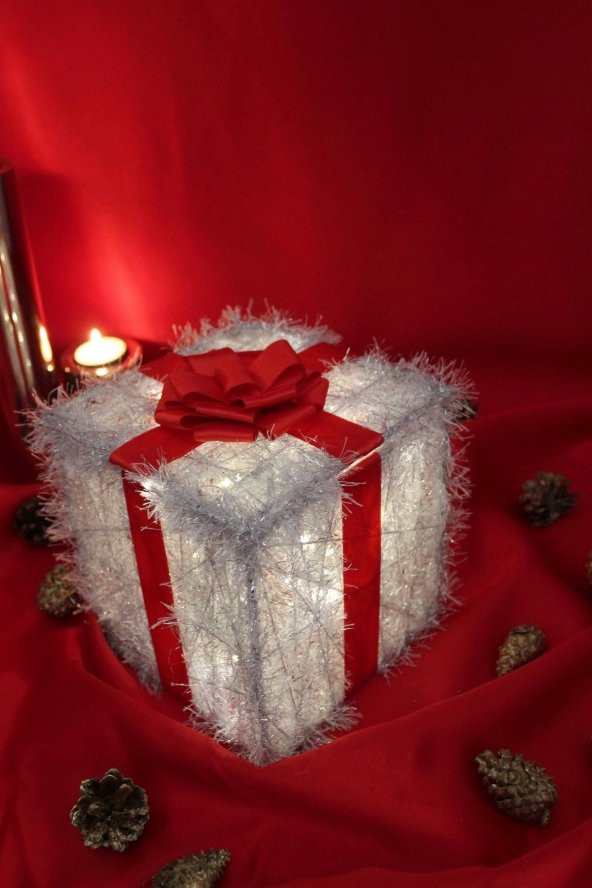 Yılbaşı Ağacı Noel Led Işıklı Hediye Kutusu Paketi Yılbaşı Gümüş ürün görseli 1
