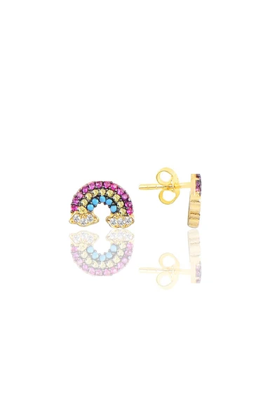 Gümüş altın yaldızlı renkli taşlı gökkuşağı küpe SGTL10579GOLD ürün görseli 1