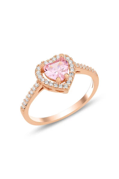 Gümüş rose pembe taşlı pırlanta montürlü Kalp modeli yüzük SGTL12299PEMBE ürün görseli 1