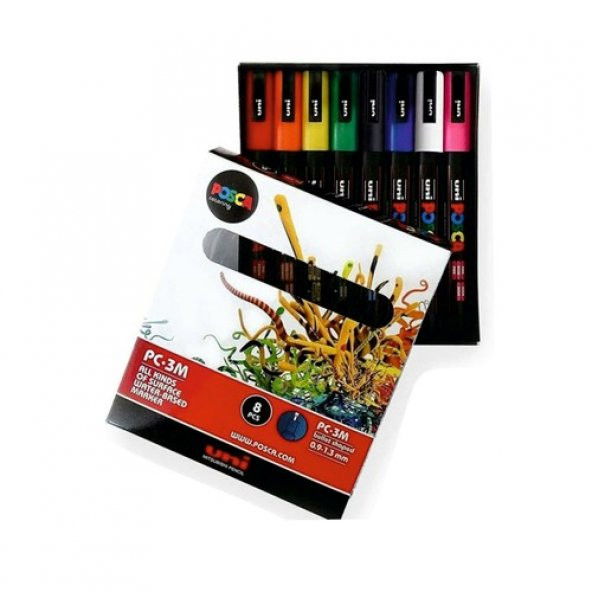 Uni Posca Pc-3m 0.9-1.3 Su Bazlı Boyama Markörü Seti Ana Renkler 8 Renk ürün görseli 1